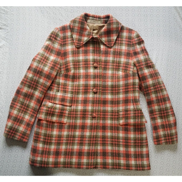 VTG Scottish Gala Forest Macneil and Moore Orange Brown Checkered Tweed Jacket - Picture 9 of 9